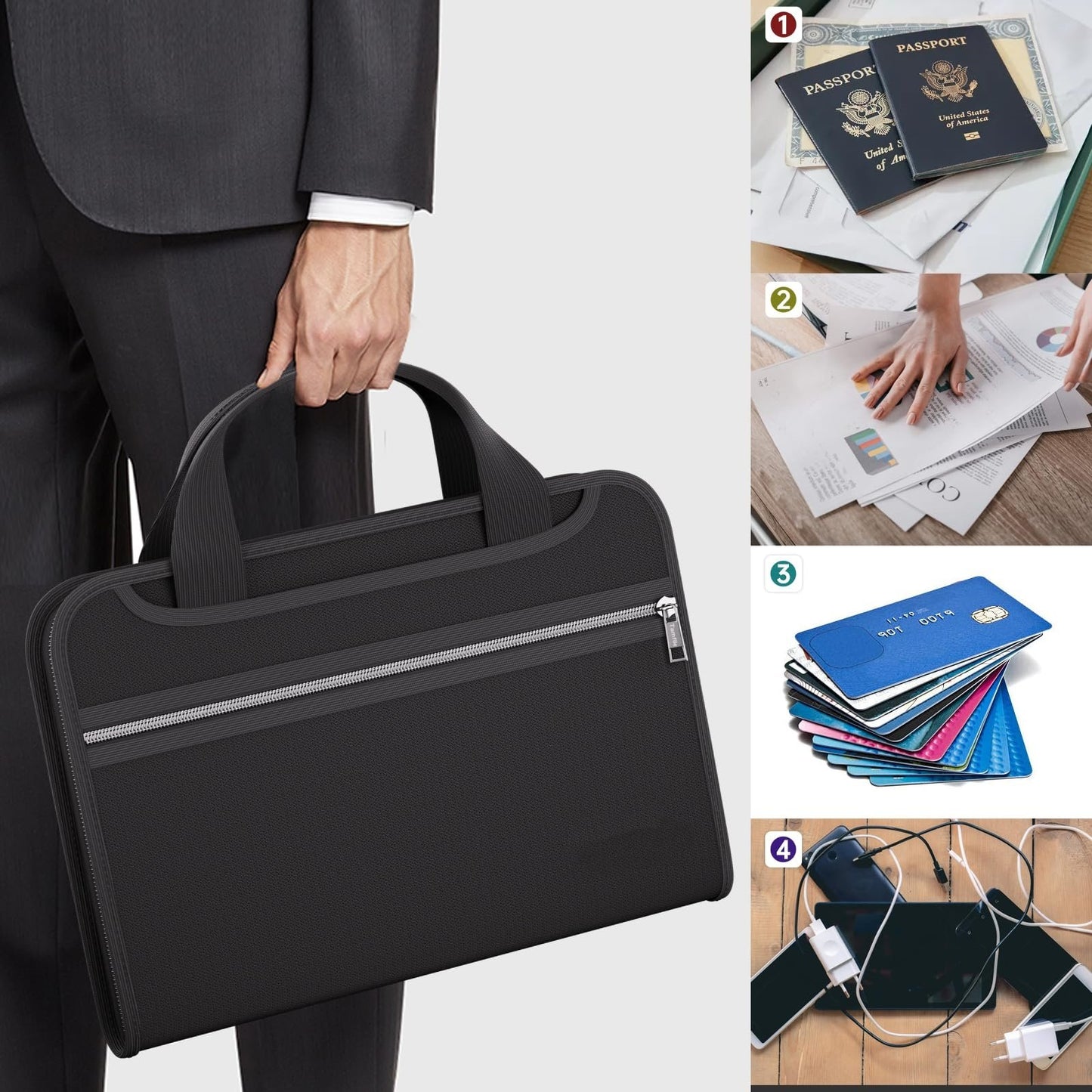 Fireproof File Folder with Handle, Large-Capacity A4 Document Bag, Test Paper Storage Bag and Data Paper Organizer, Office Stationery & Supplies