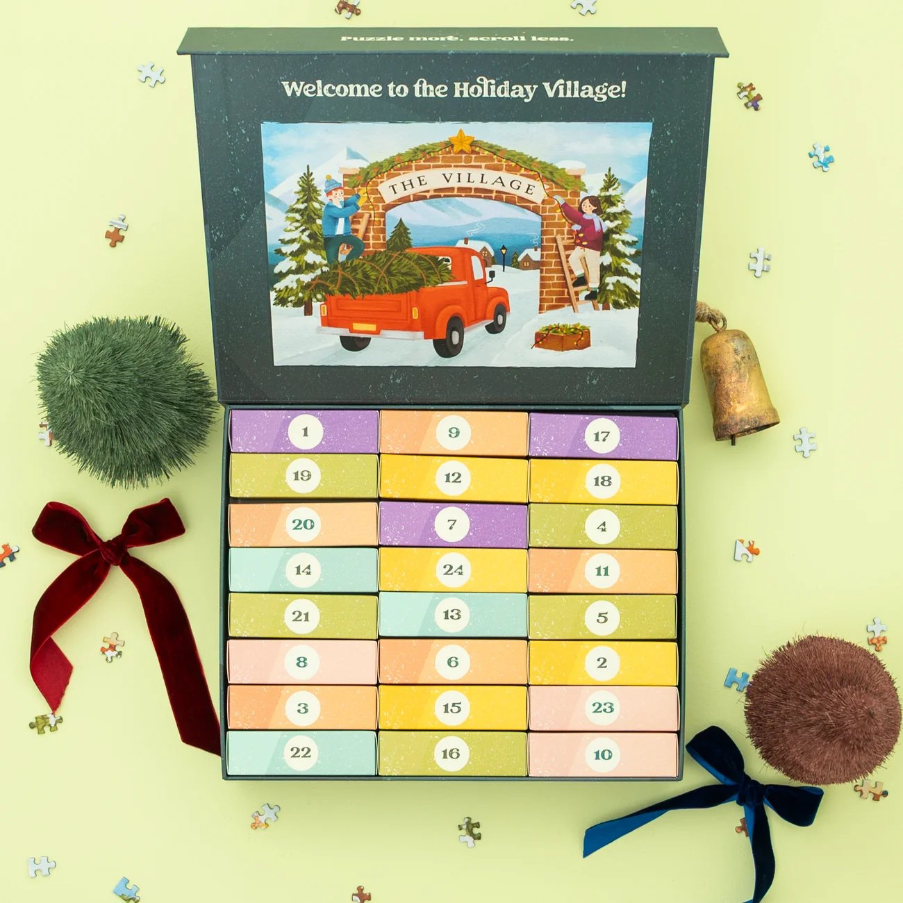 🎄24 Days of Cozy Christmas Puzzle Advent Calendar | 24 Artist-Designed 100 Piece Mini Jigsaw Puzzles🧩