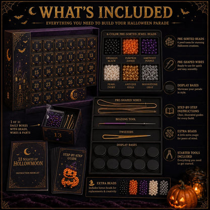 🔥 LAST DAY 49% OFF – 🎃 Hollowmoon 31-Night Jewel-Bead Countdown Calendar | 31 Daily DIY Characters, Complete Craft Supplies & Midnight Parade Display 💎✨