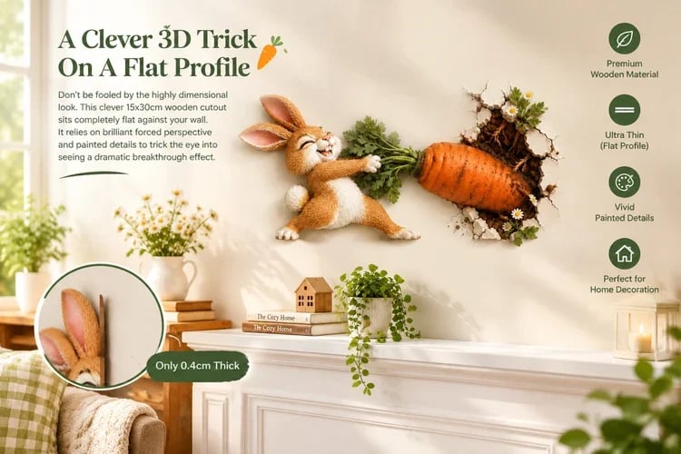 🐰 Funny Bunny Pulling Carrot Wall Decor