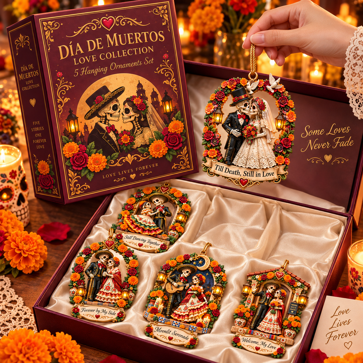 Día de Muertos Love Ornament -  Skeleton Couple Hanging Keepsake Collection, Romantic Day of the Dead Gift for Couples & Loved Ones
