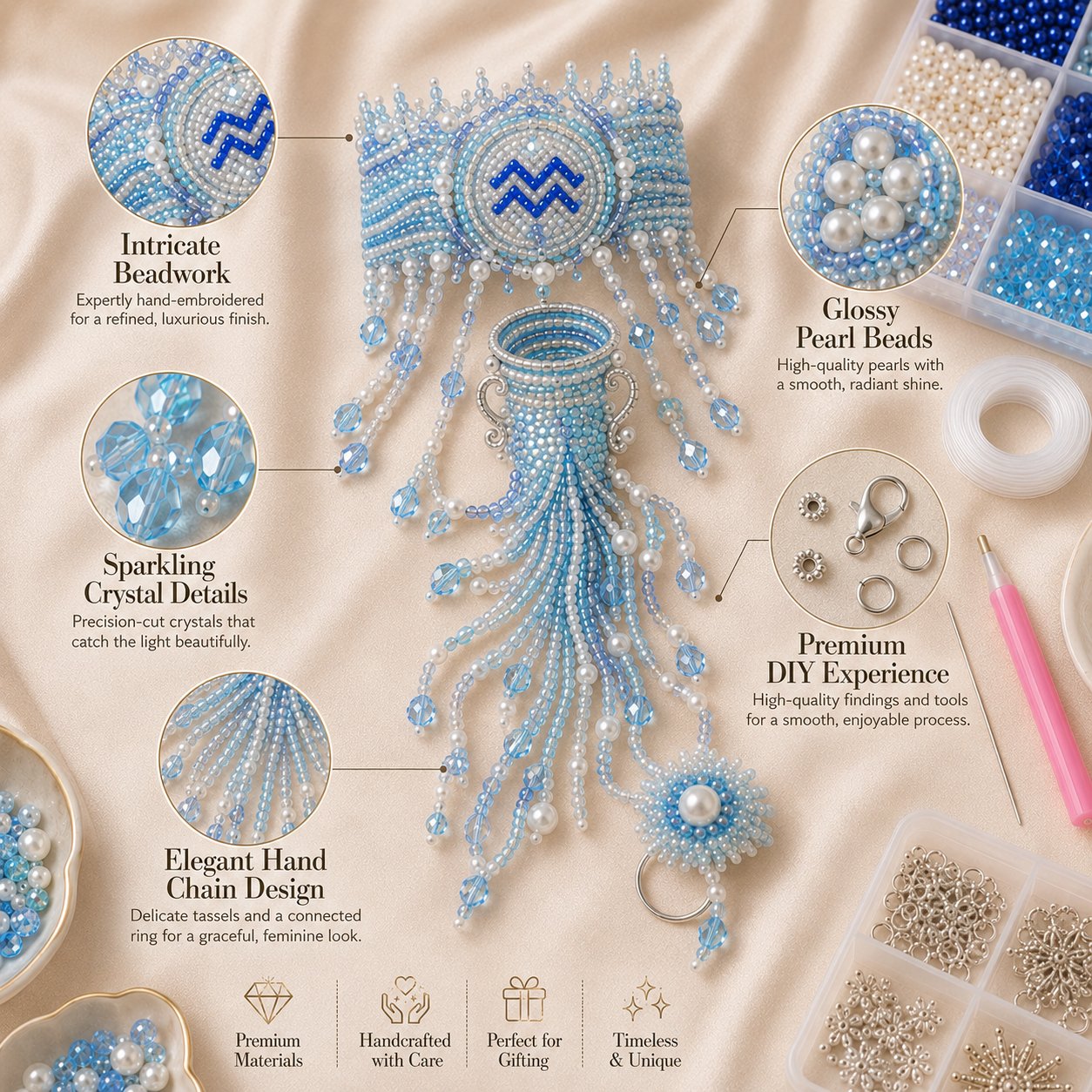🔥 LAST DAY 49% OFF – ✨ Zodiac DIY Beaded Hand Bracelet Kit | Create Celestial Wearable Art with Seed Beads, Pearl-Style Accents & Crystal Details ♈🌙💎