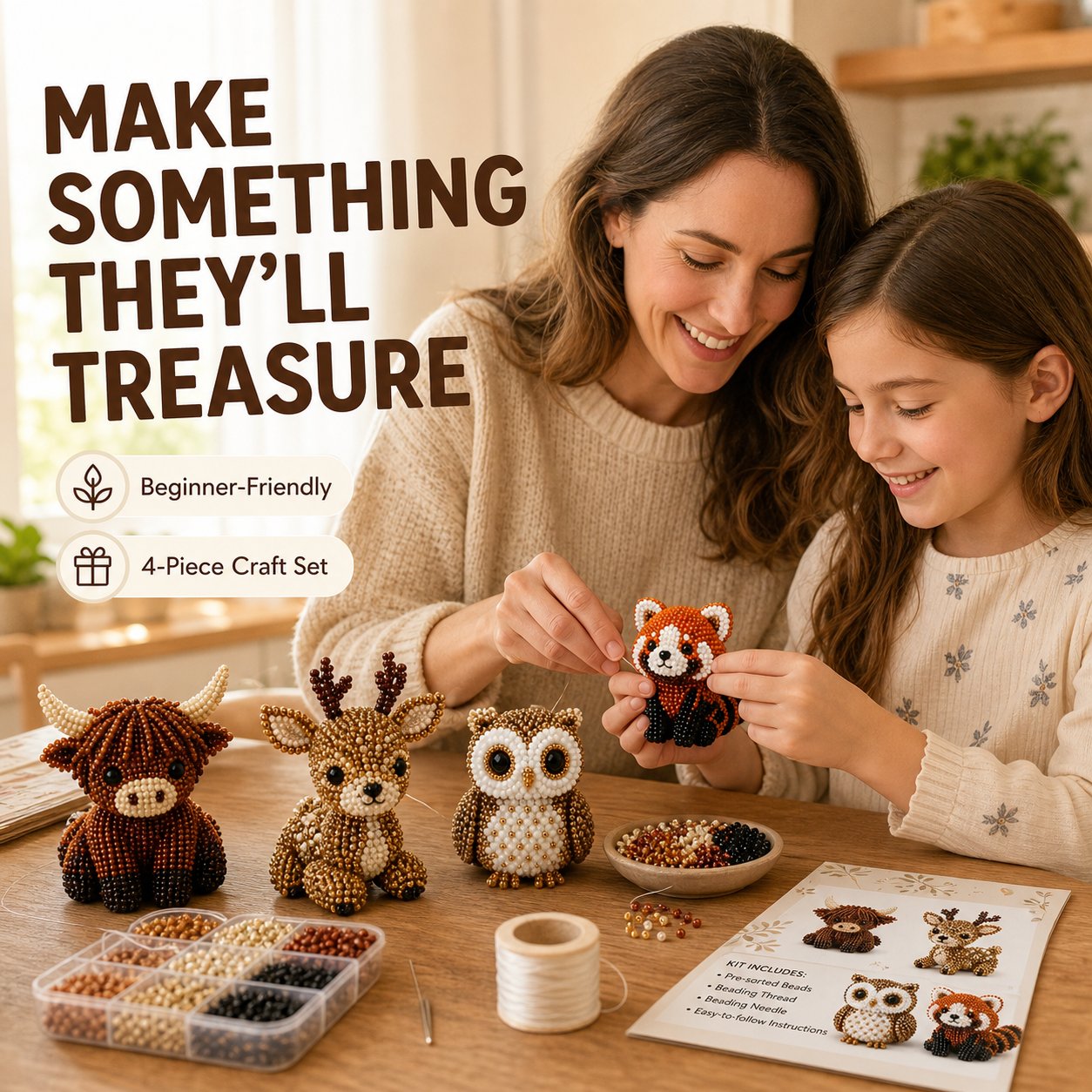 3D Beaded Animal Craft Kit – Relaxing 4-Piece DIY Set