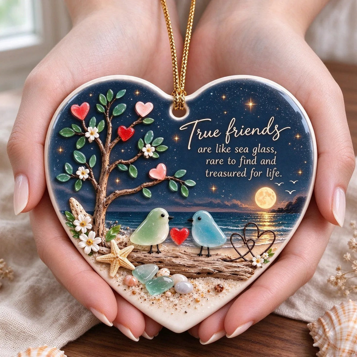 🌞True Friends Sea Glass Ornament Keepsake