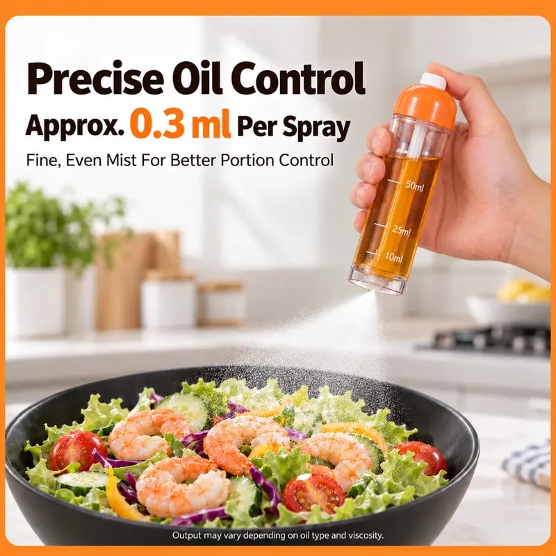 👩🏻‍🍳❤️Refillable Oil Sprayer Bottle with Protective Cap – Fine Mist, Less Oil & Multi-Purpose for Air Fryer, Cooking & BBQ