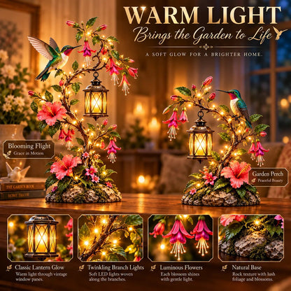 Hummingbird Garden Lantern Light - Lighted Floral Table Decor