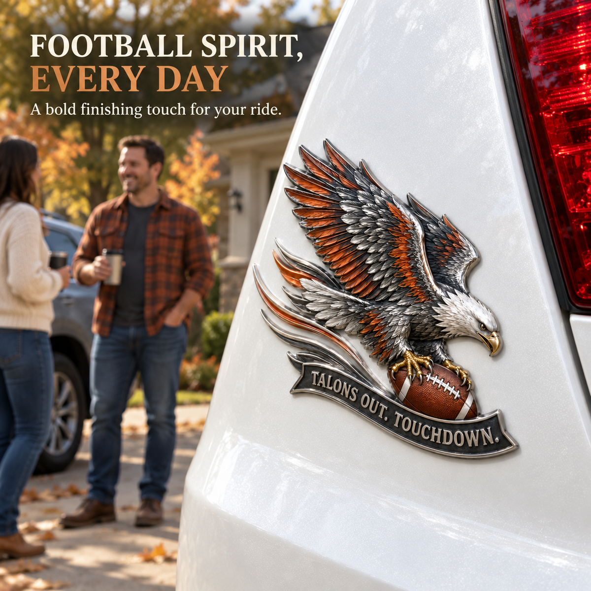 🦅 'Talons Out. Touchdown!' Premium Metal Eagle Car Emblem 5.9“*5.9” | The Ultimate Football Fan Decal