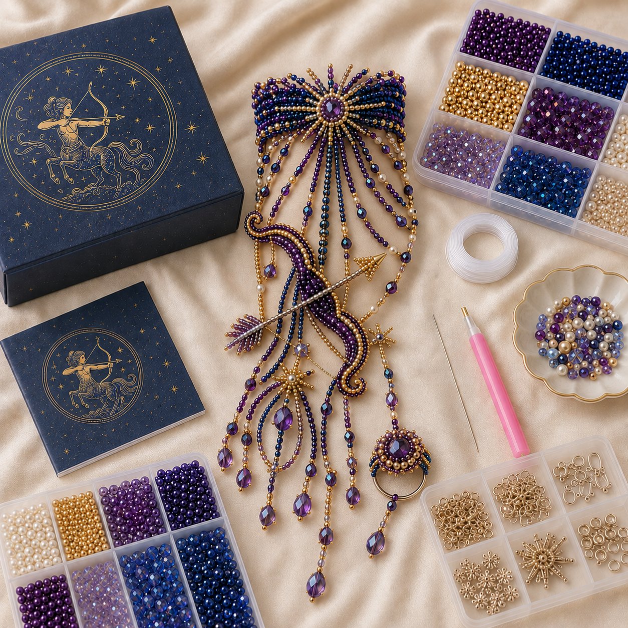 🔥 LAST DAY 49% OFF – ✨ Zodiac DIY Beaded Hand Bracelet Kit | Create Celestial Wearable Art with Seed Beads, Pearl-Style Accents & Crystal Details ♈🌙💎