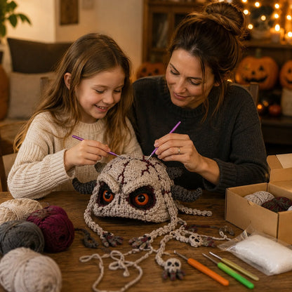🎃 Halloween Monster Hood DIY Crochet Kit | Premium Soft Yarn Materials with Step-by-Step Guide DIY Handmade Wearable Character Hood 🧶🎭✨