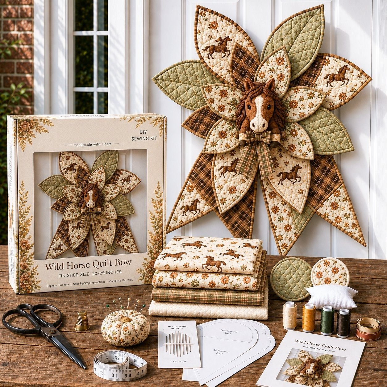 ⏳ Last Day 49% OFF – 🎀 Beginner-Friendly Oversized Quilted Bow Sewing Kit | Coordinated Printed Fabrics, Batting, Pre-Designed Templates & Complete Supplies for a Full 23–25 in 3D Statement Bow ✨