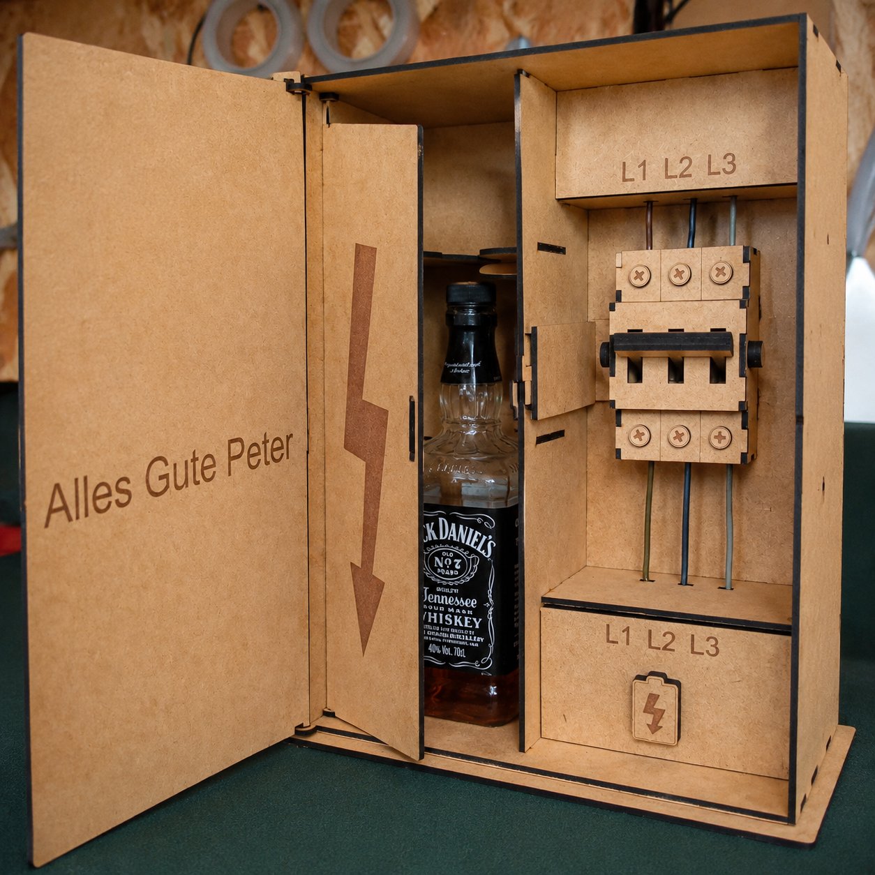 Industrial Electrical Cabinet Whiskey Gift Box | Interactive Puzzle Wooden Liquor Storage Box ⚡💀