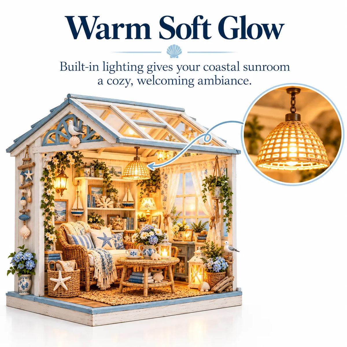 🌊 DIY Coastal Sunroom Miniature Kit | Warm LED Glow | Cozy Coastal Grandma Home Decor 🐚