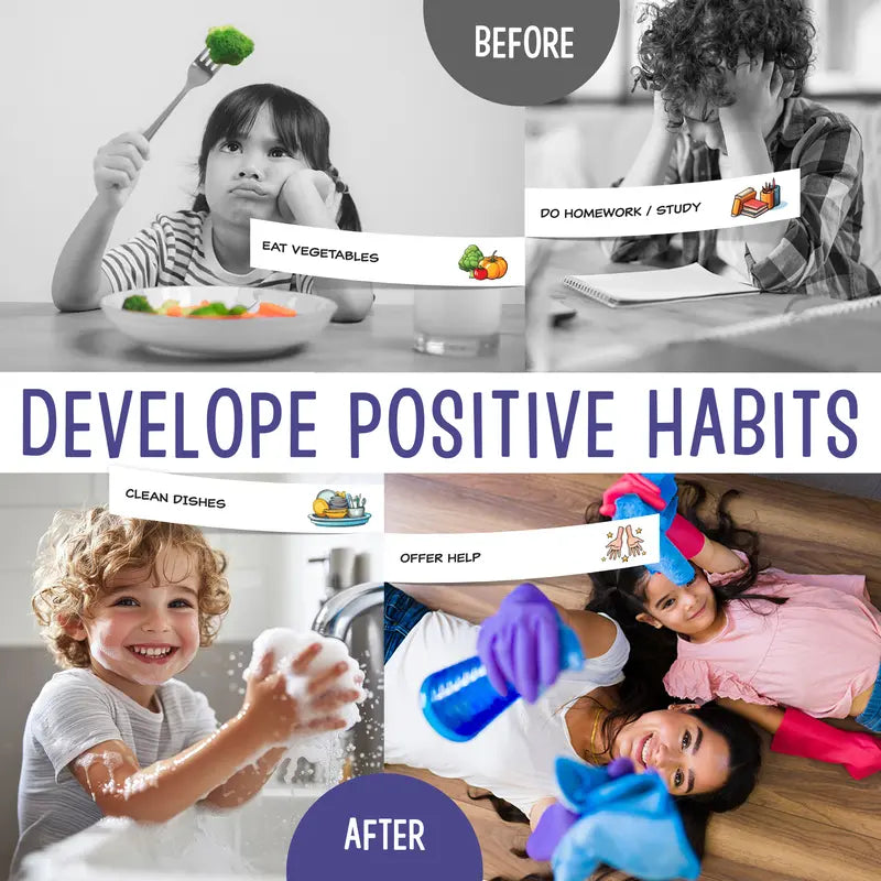 🌟 Magnetic Kids Routine Chart – Daily Chore Checklist with Reusable Stickers & Visual Task Icons