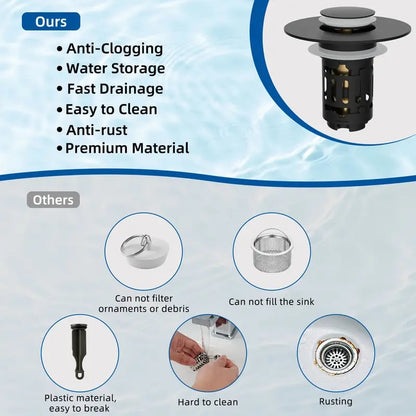 🚰 3-in-1 Sink Drain Strainer – Pop-Up Stopper + Removable Stainless Steel Filter & Hair Catcher, Fits Most Bathroom Basins