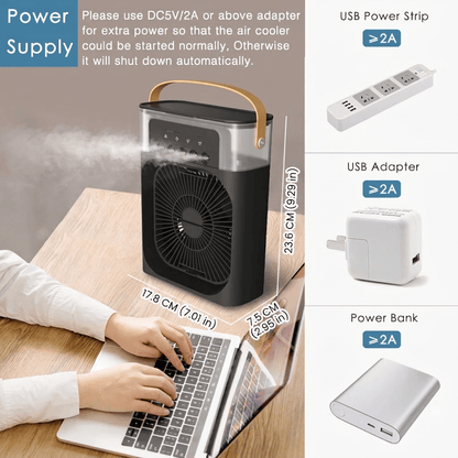 Portable Air Cooler Fan with 5 Spray Misting & 7 Color LED Night Light