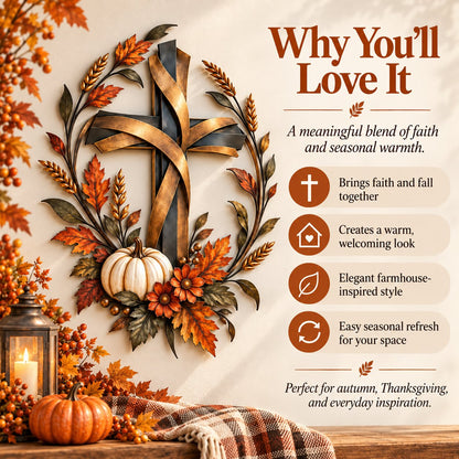 Autumn Cross & Pumpkin Harvest Metal Wall Decor