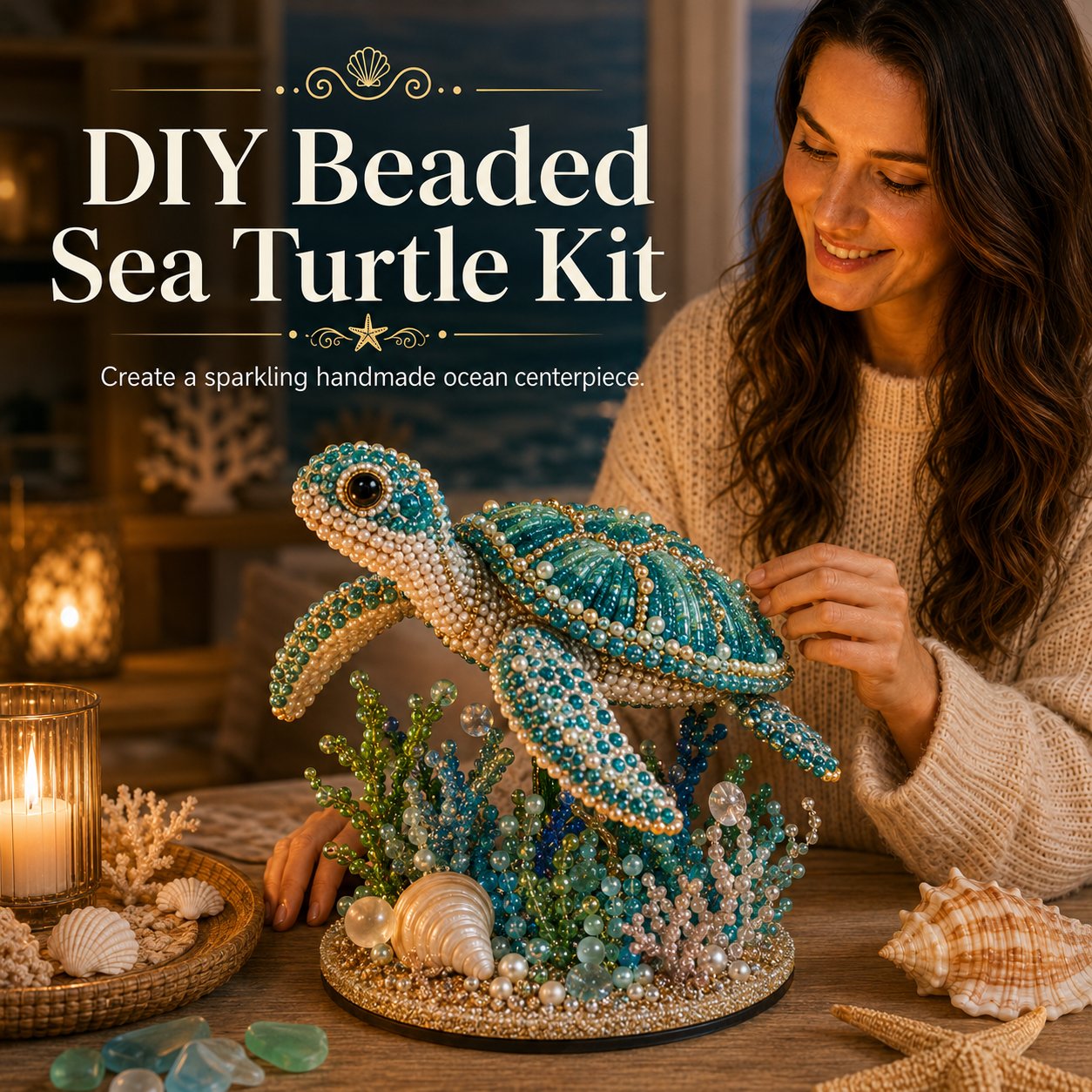 🔥 LAST DAY 49% OFF – 🌊 Ocean Sparkle Animal Craft Kit | Create a Dimensional Underwater Centerpiece with Colorful Beads, Pearls & Coastal Details 🐚✨