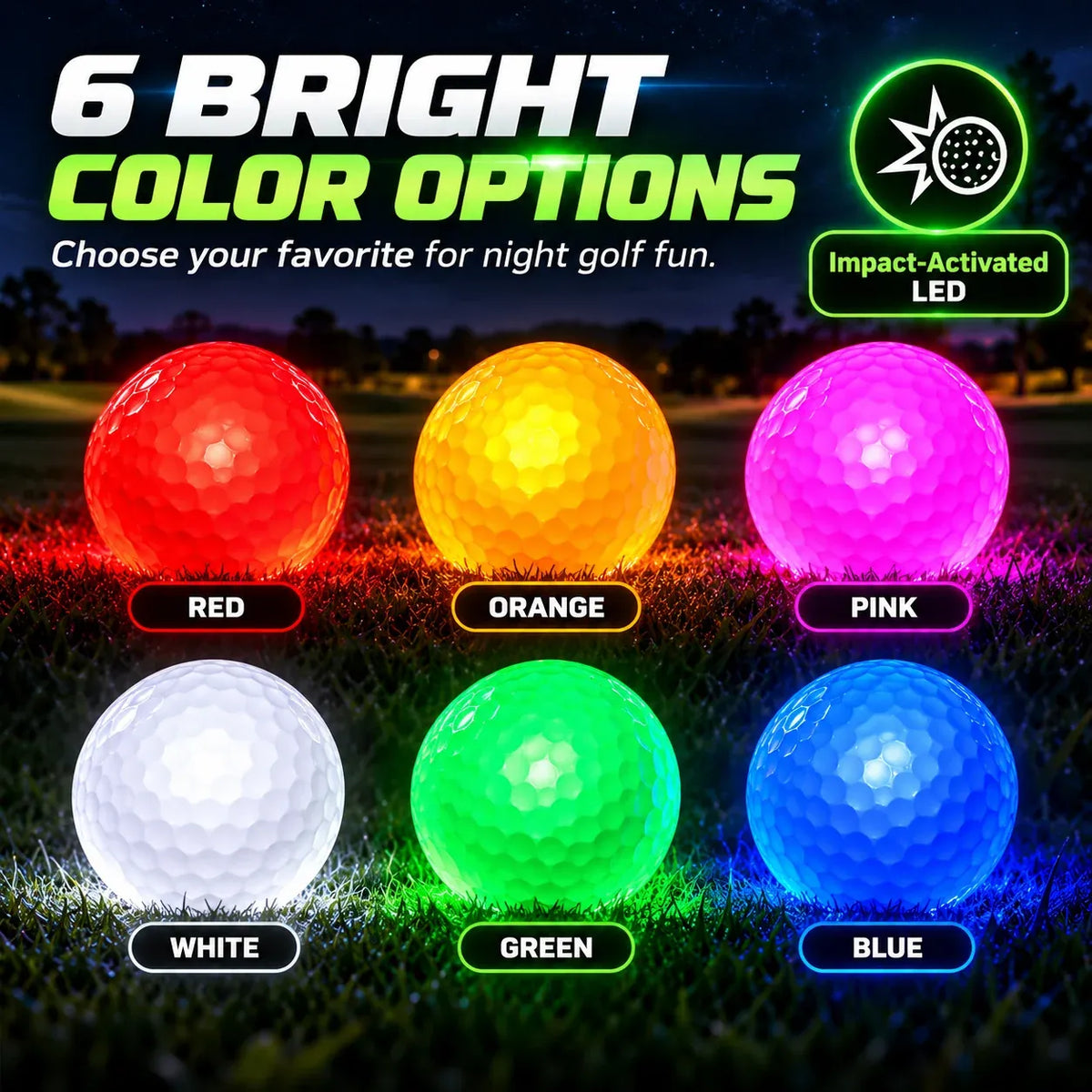 ⛳ Impact-Activated LED Golf Ball – 6 Glow Colors