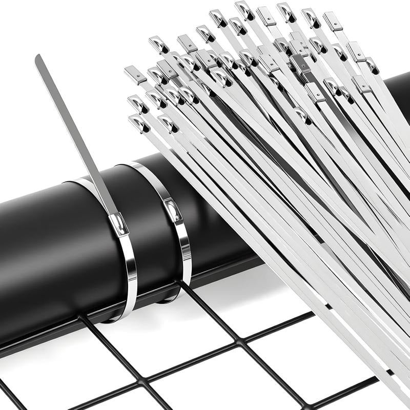 🔧 Stainless Steel Cable Tie Gun Tool with Metal Zip Ties, Heavy Duty Cable Tie Tightener & Cutter for Industrial, Fencing, Exhaust Repair