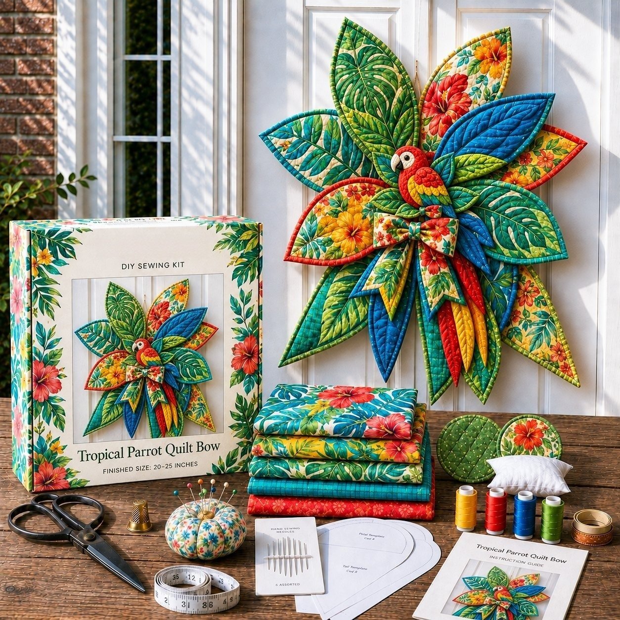 ⏳ Last Day 49% OFF – 🎀 Beginner-Friendly Oversized Quilted Bow Sewing Kit | Coordinated Printed Fabrics, Batting, Pre-Designed Templates & Complete Supplies for a Full 23–25 in 3D Statement Bow ✨