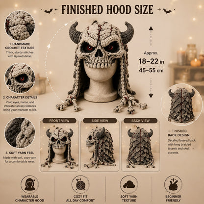🎃 Halloween Monster Hood DIY Crochet Kit | Premium Soft Yarn Materials with Step-by-Step Guide DIY Handmade Wearable Character Hood 🧶🎭✨