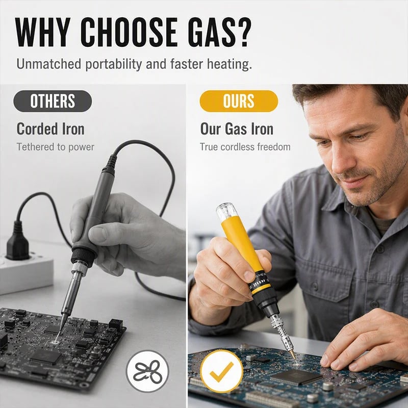 🛠️ 5-in-1 Cordless Butane Soldering Iron – No Outlet Needed