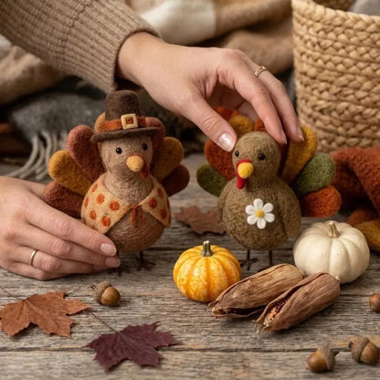 🦃 Handmade Needle-Felted Turkey Figurines – 3-Design Collection