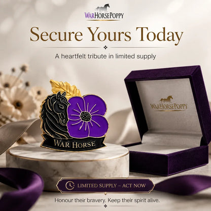 🐴 111th Anniversary War Horse Purple Poppy Remembrance Brooch | Meaningful Memorial Keepsake with Antique-Inspired Details for Veterans, Horse Lovers & History Collectors 💜