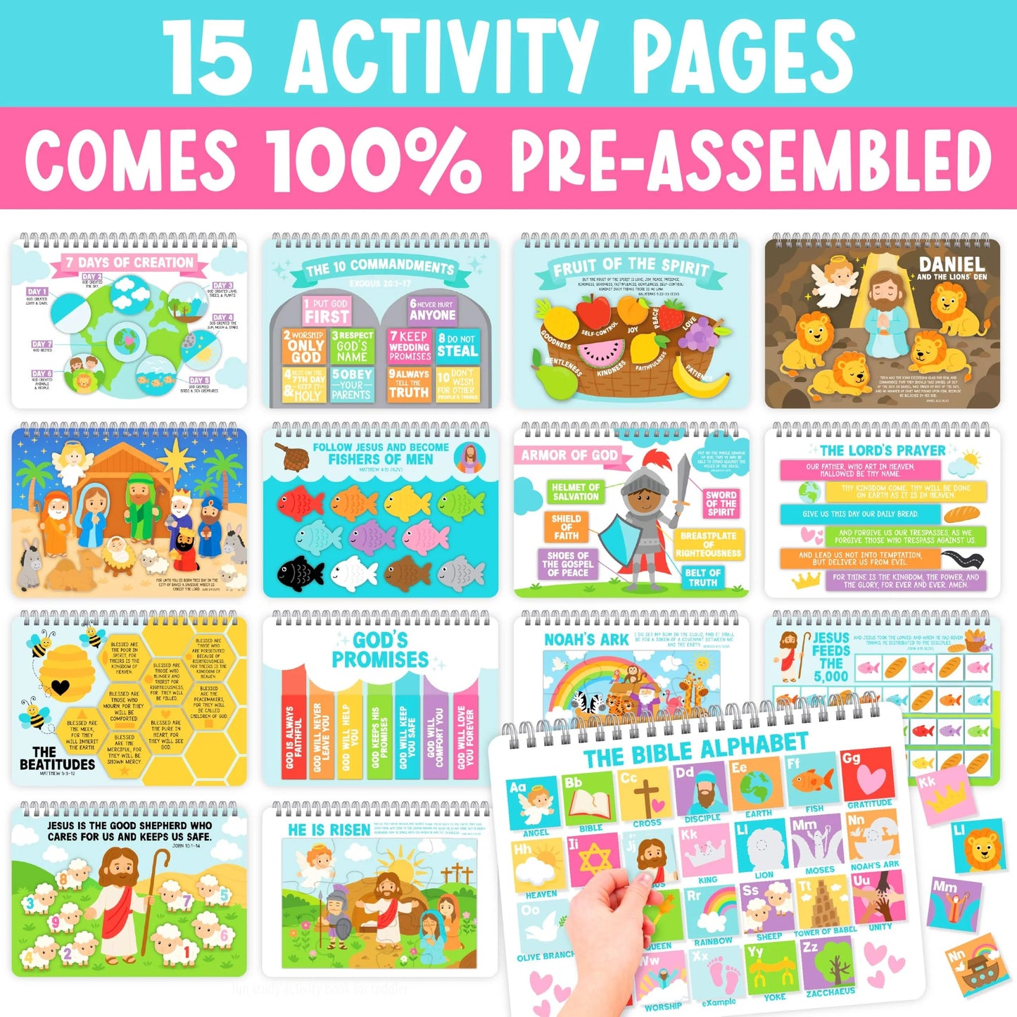 ✝️ Bible Busy Book for Toddlers | Montessori Christian Quiet Book with 152 Velcro Pieces & 15 Faith Activities
