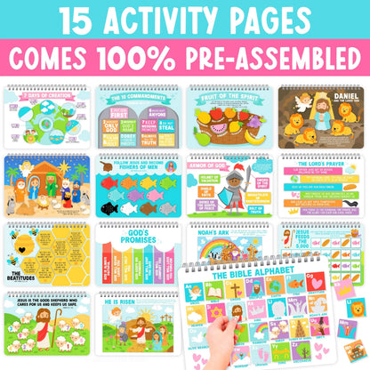 ✝️ Bible Busy Book for Toddlers | Montessori Christian Quiet Book with 152 Velcro Pieces & 15 Faith Activities