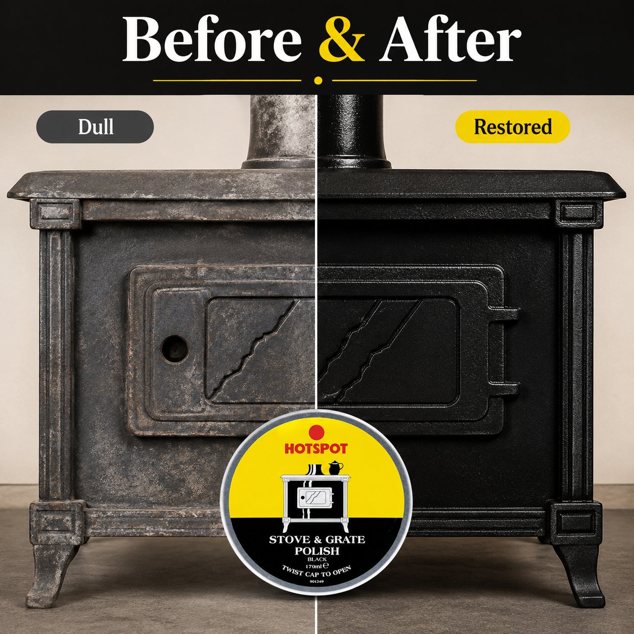 🔥Last Day 50% OFF - 🧼Hotspot Black Stove & Grate Polish – Cast Iron Restorer for Wood Stoves, Fireplaces & Grates