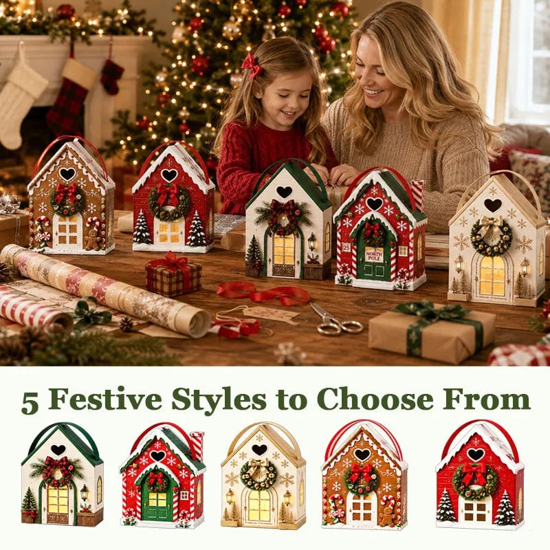 Christmas House Gift Box – Festive Handled Holiday Packaging