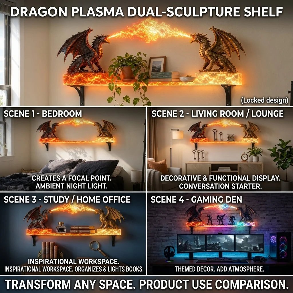 🐉 Dragon Duel Plasma Beam Wall Shelf Light