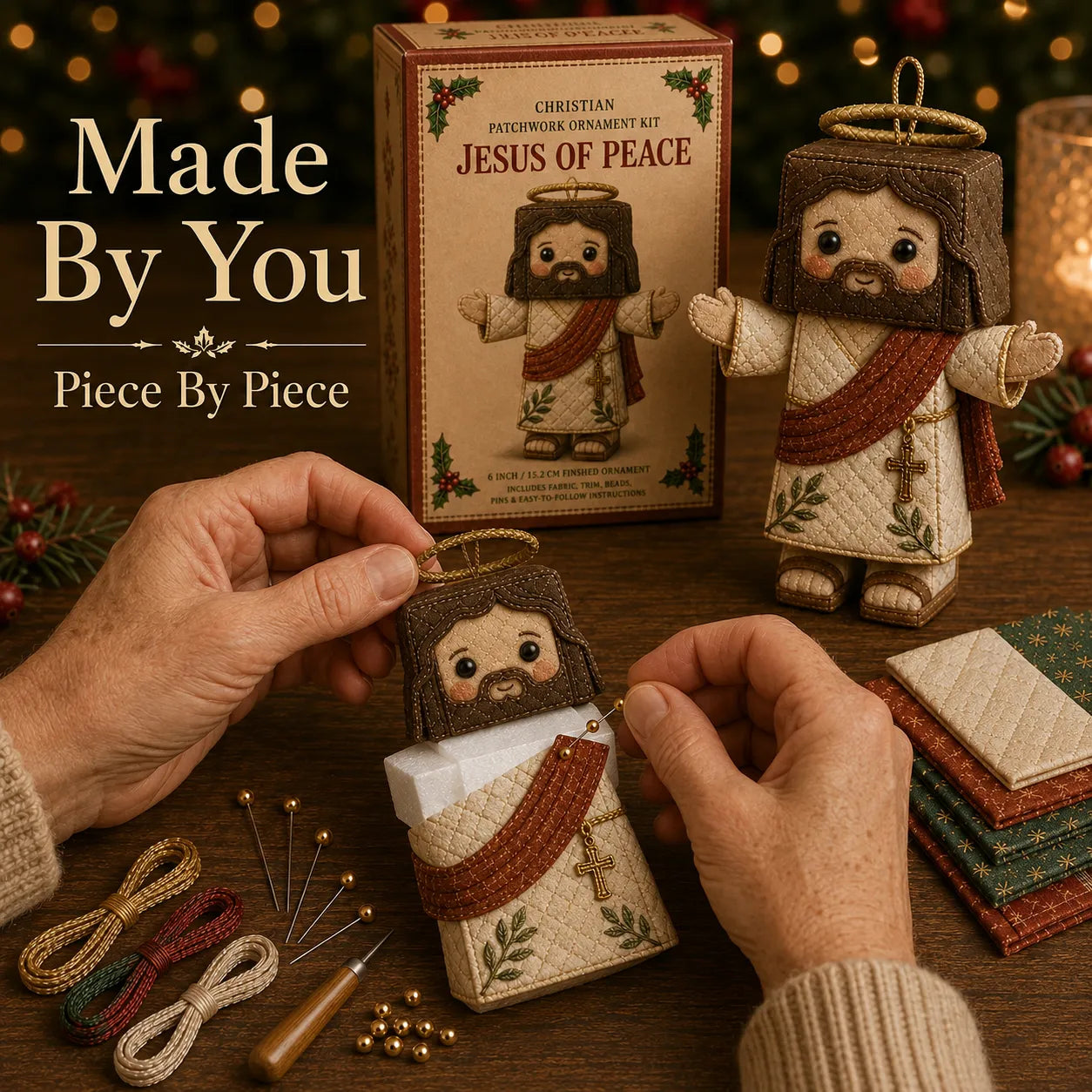 ⏳ Last Day 49% OFF – ✝️ Beginner-Friendly DIY Christian Block Figure Patchwork Ornament Kit Collection | Complete Kit with Pre-Cut Fabrics, Padded Ornament Form & Step-by-Step Guide Included 💕