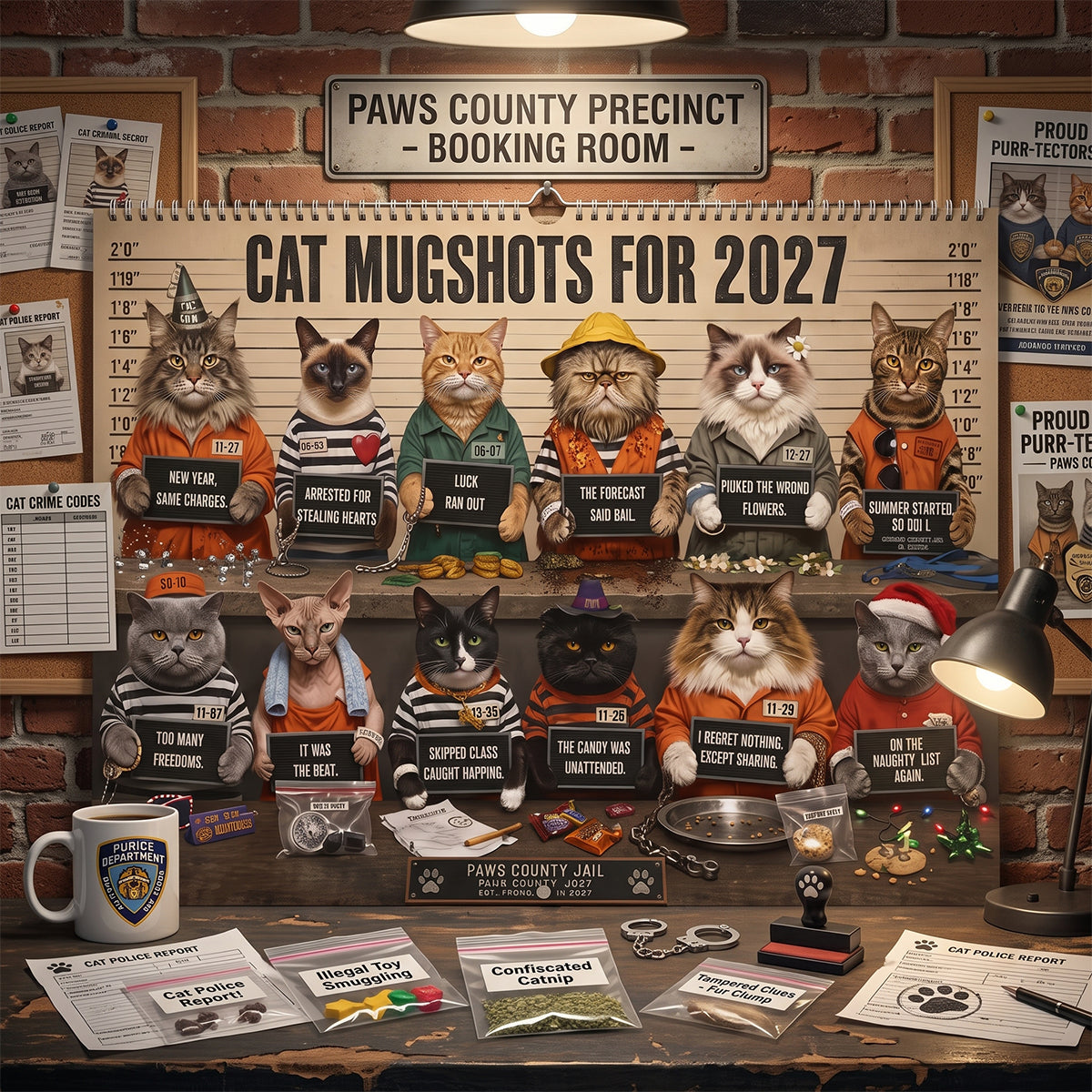 Funny Cat Mugshots 2027 Wall Calendar – 12 Guilty Cats