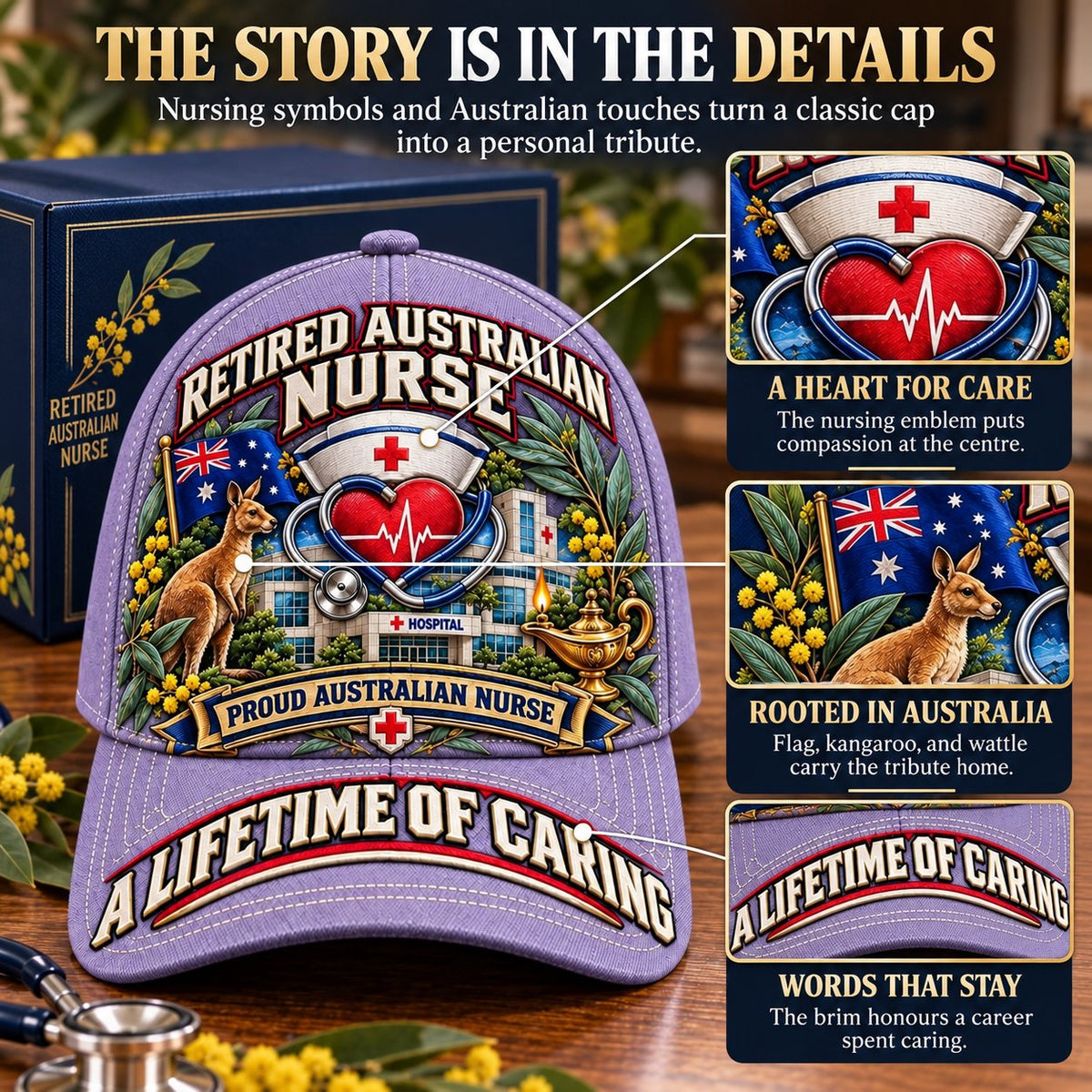 👩‍⚕️💖 “A Lifetime of Caring” Retired Australian Nurse Commemorative Cap| Cotton-Poly Blend • Detailed Embroidery • Adjustable Fit