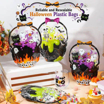 🎃25/50 PCS Halloween Goodie Bags with Handles, Pumpkin Specter Candy Gift Bags, Transparent Trick or Treat Party Favor Bags