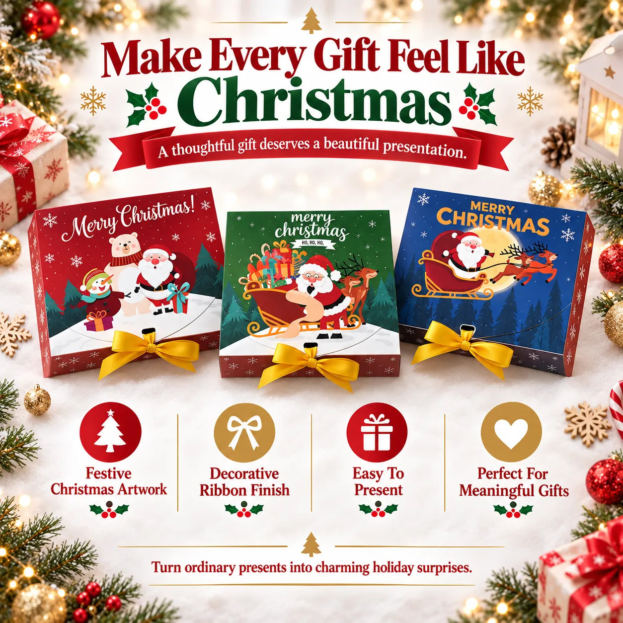 🎄 Christmas Gift Boxes With Ribbon 🎁