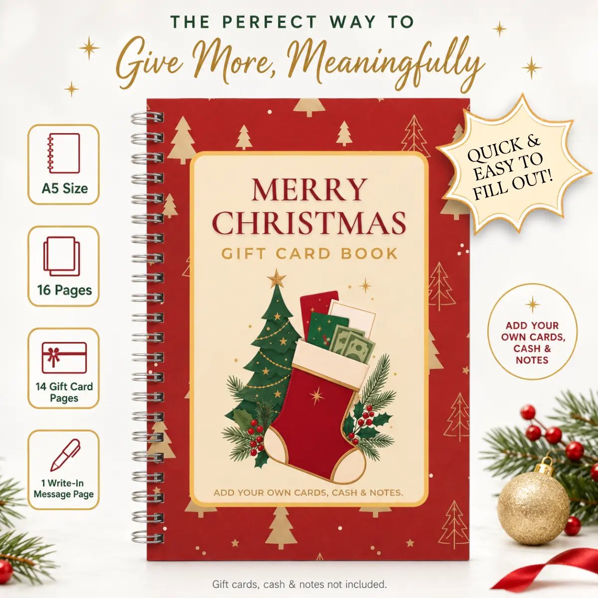 🎁🎅🏼MERRY CHRISTMAS! GIFT CARD BOOK📚 14 Themed Pages, Hardcover & Durability Line