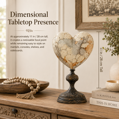 Vintage Distressed Heart Pedestal Sculpture