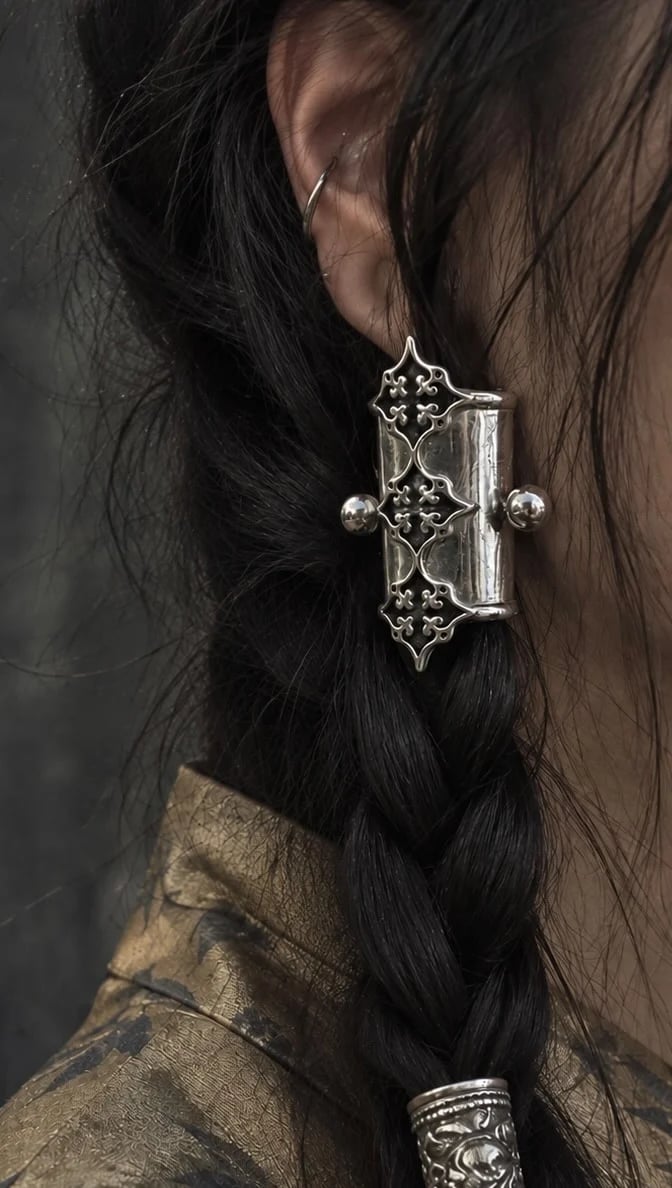 🖤 Gothic Filigree Hair Cuffs | 2-Piece Antique Silver Braid Set