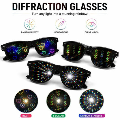 Dollar Sign Diffraction Glasses – Fun Light Effect Party Glasses