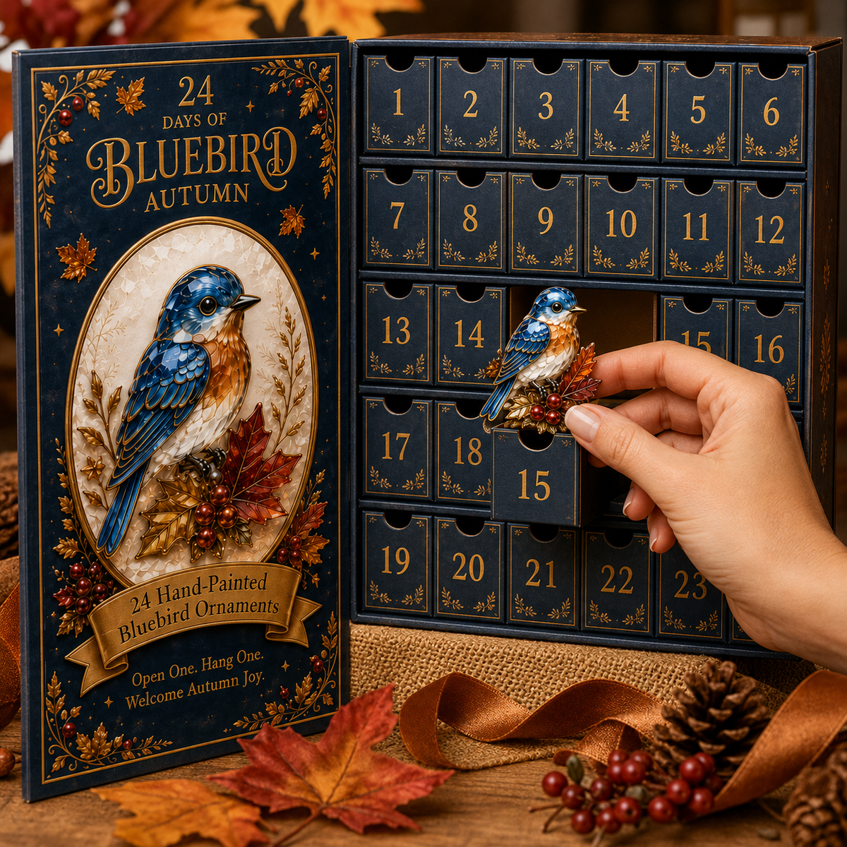 24-Day Bluebird Advent Calendar | Hand-Painted Ornament Countdown Gift