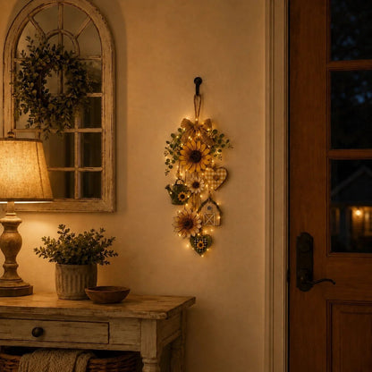 🌻Rustic Wooden Garden-Themed Hanging Ornament with Remote Control Fairy Lights