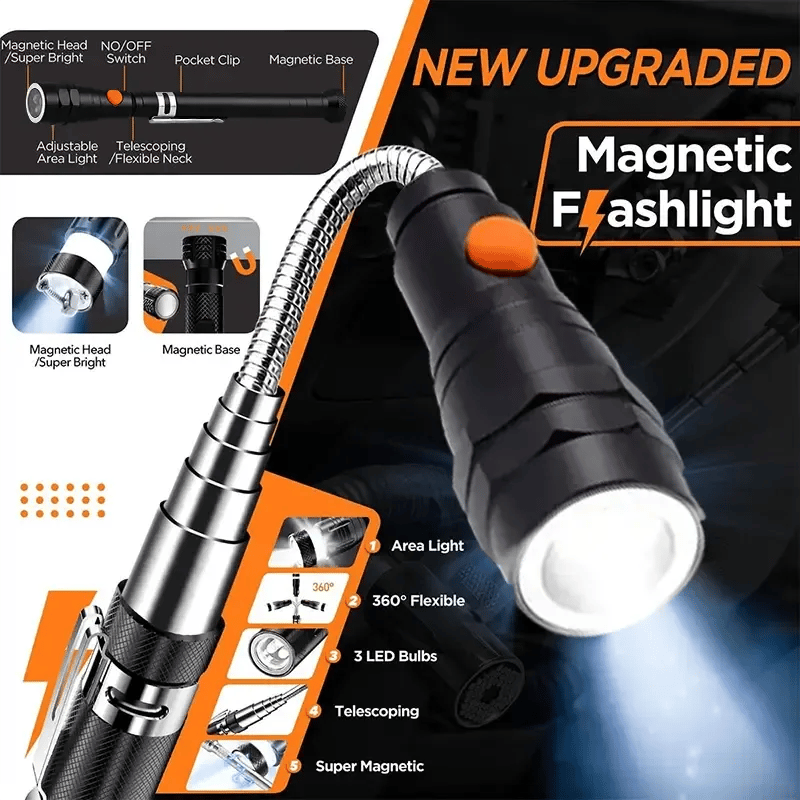 🔦Extendable Magnetic Pickup Tool with LED Flashlight, Telescoping Magnet Retriever for Car Repair