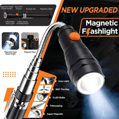 🔦Extendable Magnetic Pickup Tool with LED Flashlight, Telescoping Magnet Retriever for Car Repair