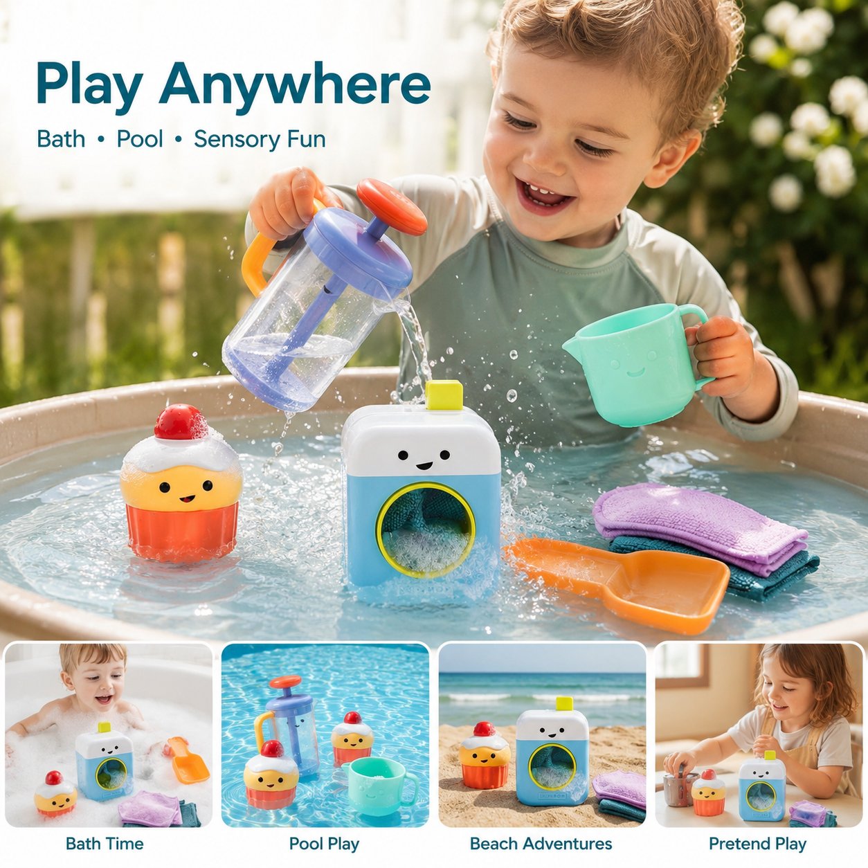 Cute Pretend Play Bath Toy Set for Toddlers