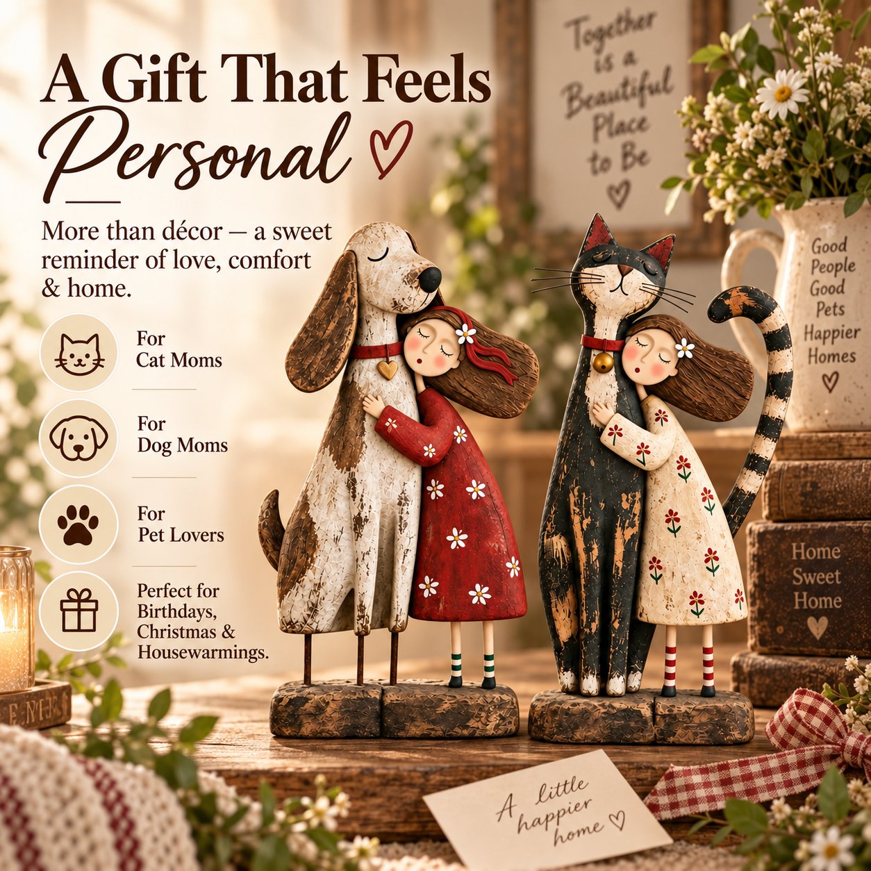 ❤️Some Friendships Don’t Need Words™ – Girl & Pet Hugging Figurine