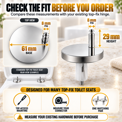 Top-Fix Toilet Seat Hinge Replacement Kit – 2-Pair Anti-Wobble Set