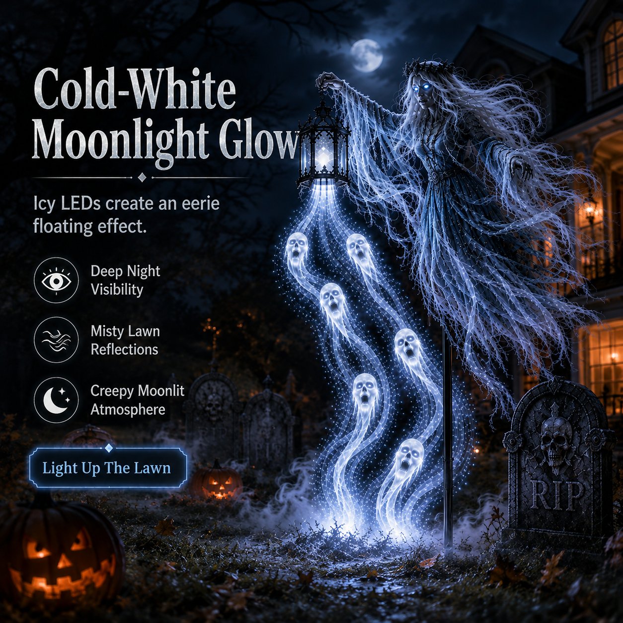 Soul Harvester Floating Wraith Light – Cold-White Halloween Yard Decor